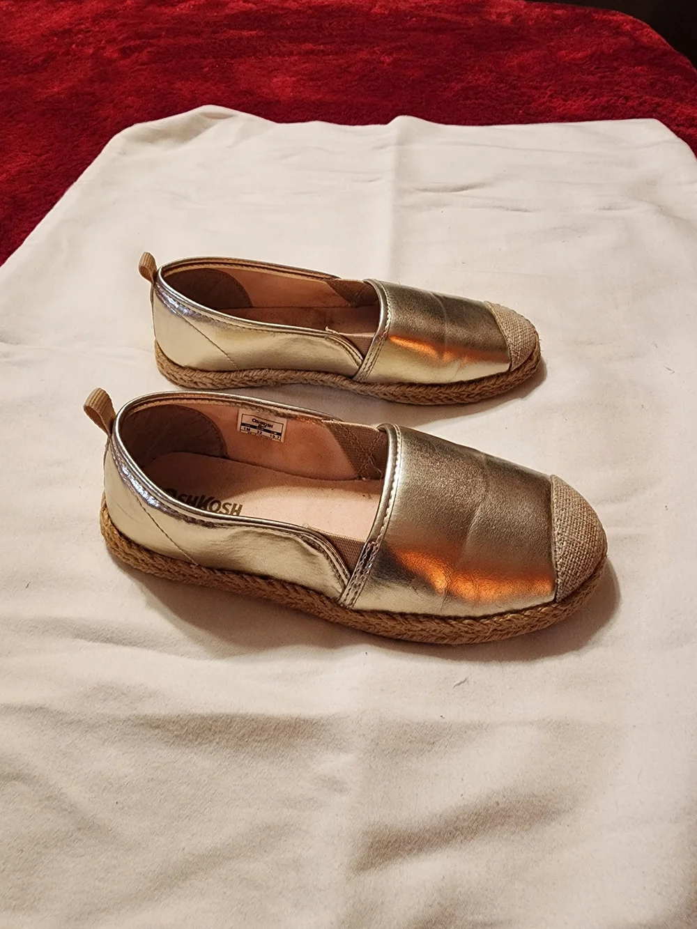 girls Oshkosh Metallic Gold Slip-On Espadrille Shoes size 1